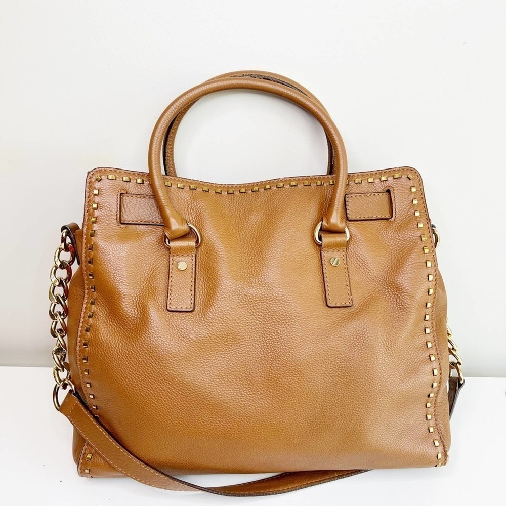 Michael Michael Kors classic cognac saffiano structured satchel embellish - Picture 10 of 10
